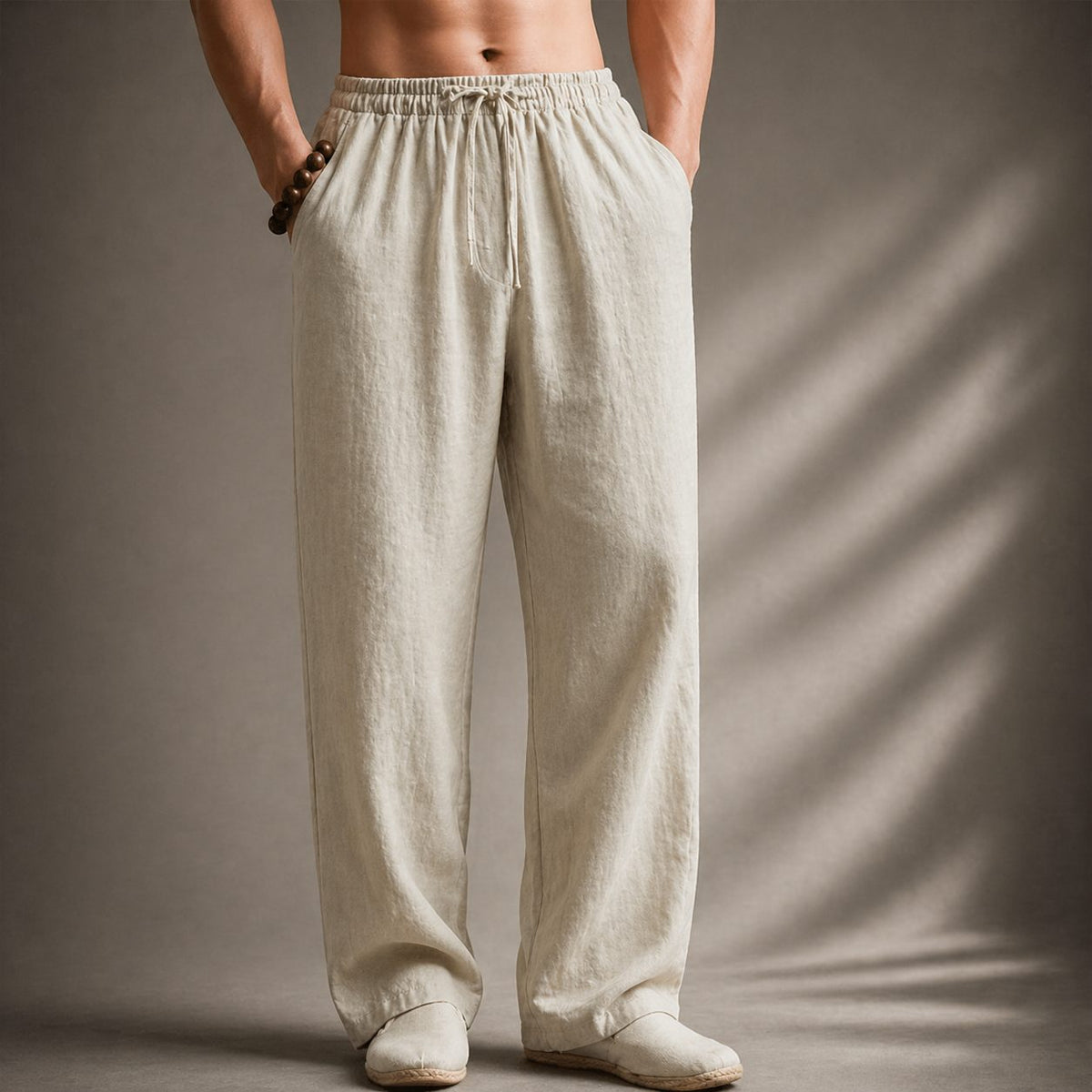 Linen Blend Straight Leg Trousers for Men