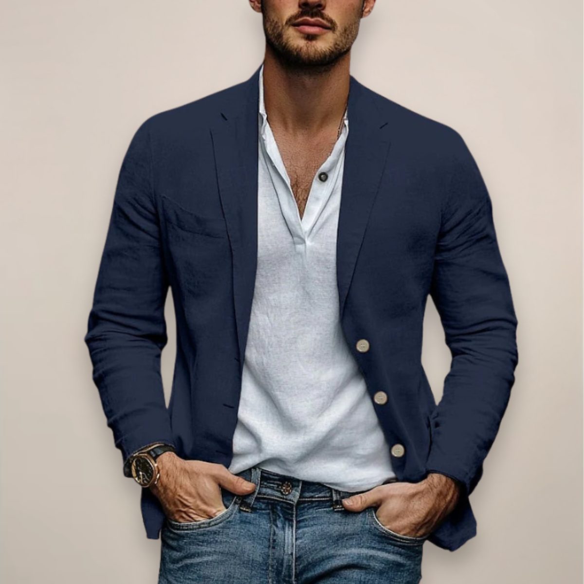 Linen Button-Down Blazer for Men