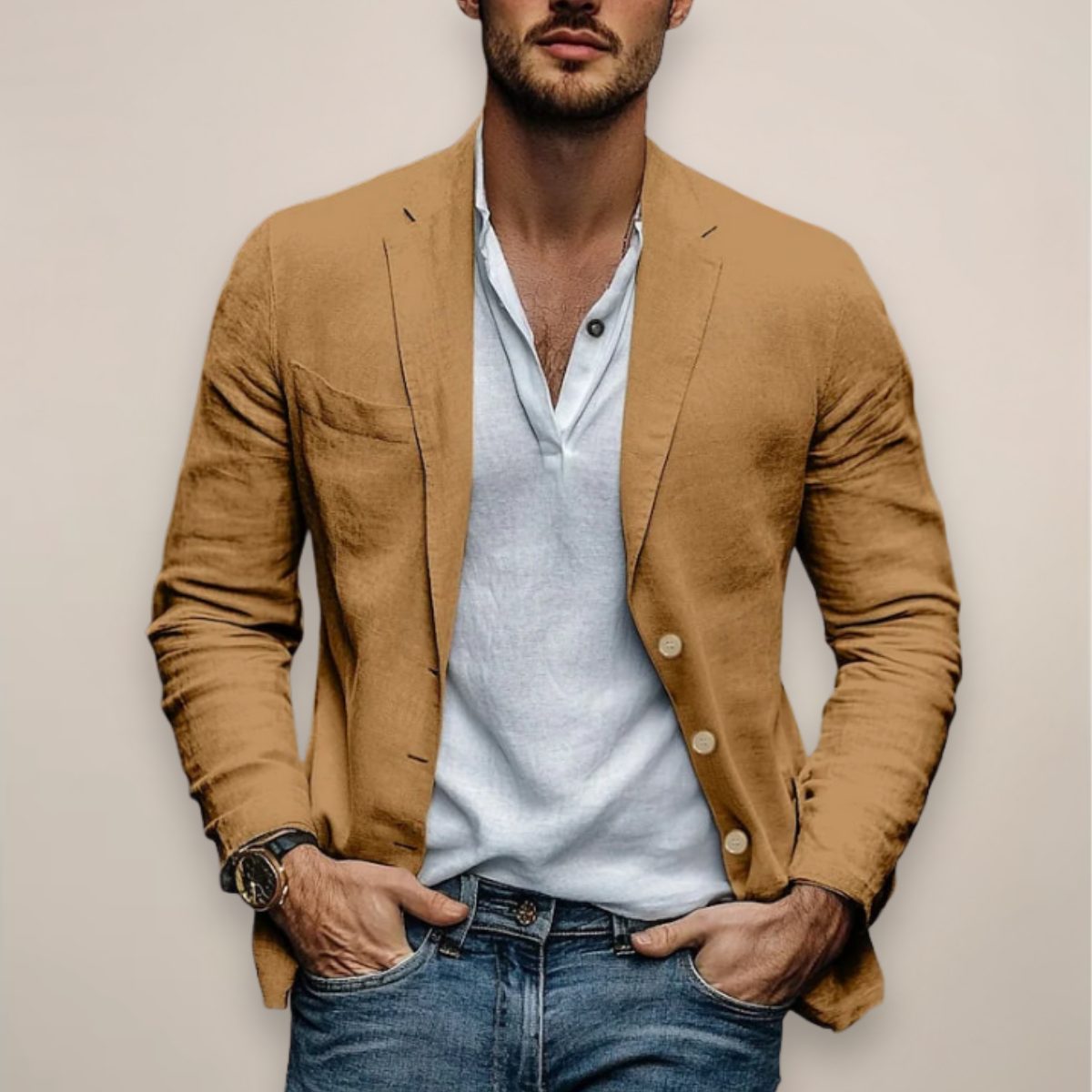 Linen Button-Down Blazer for Men