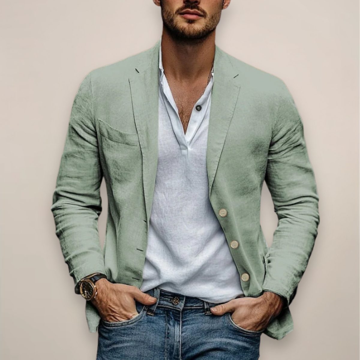 Linen Button-Down Blazer for Men