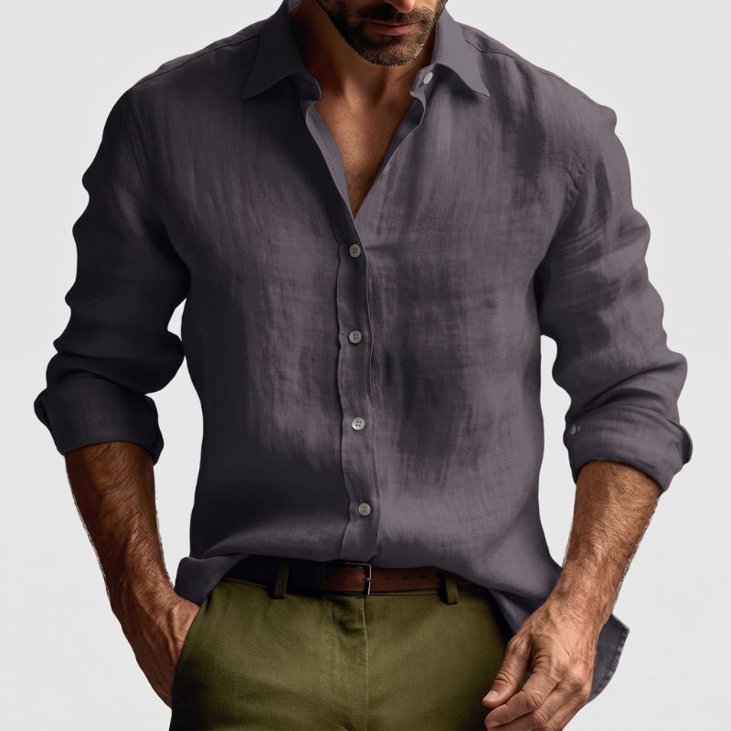 Linen Button-Down Collar Long Sleeve Shirt for Men