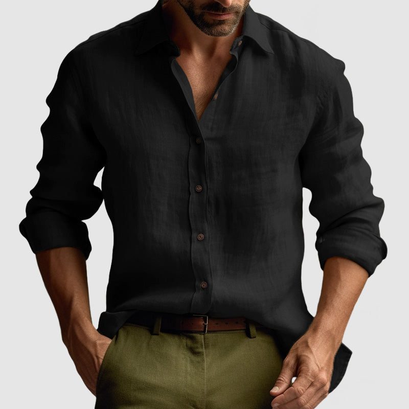 Linen Button-Down Collar Long Sleeve Shirt for Men