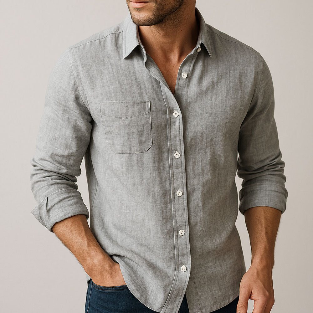 Linen Button-Down Overshirt for Men
