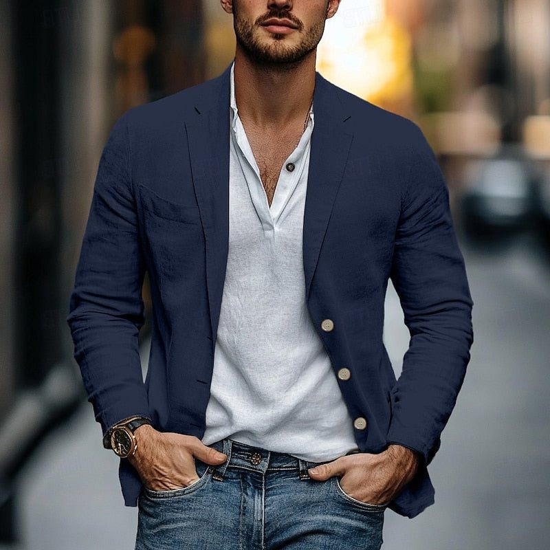 Linen Button-Front Blazer for Men