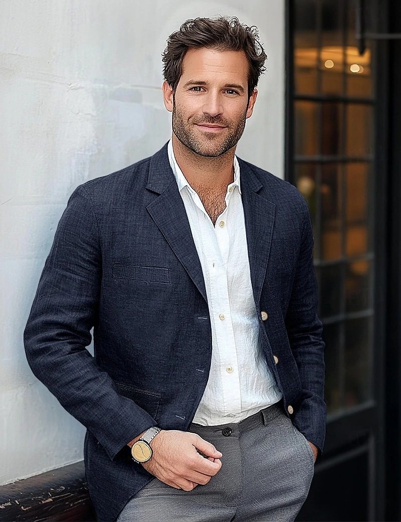 Linen Button-Front Blazer for Men