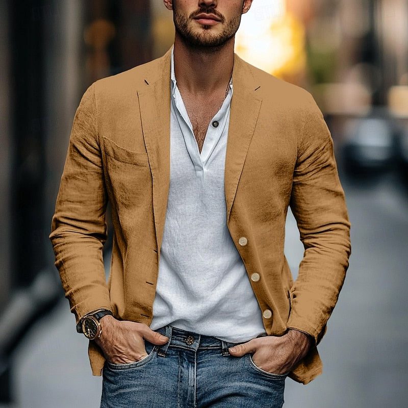 Linen Button-Front Blazer for Men