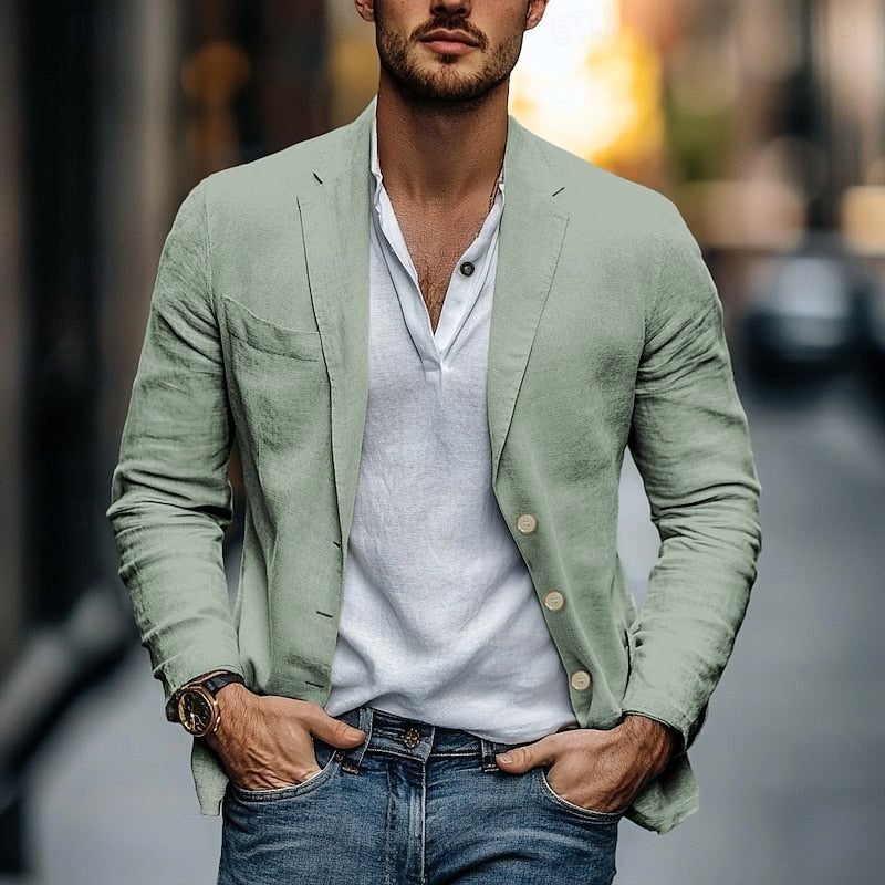 Linen Button-Front Blazer for Men