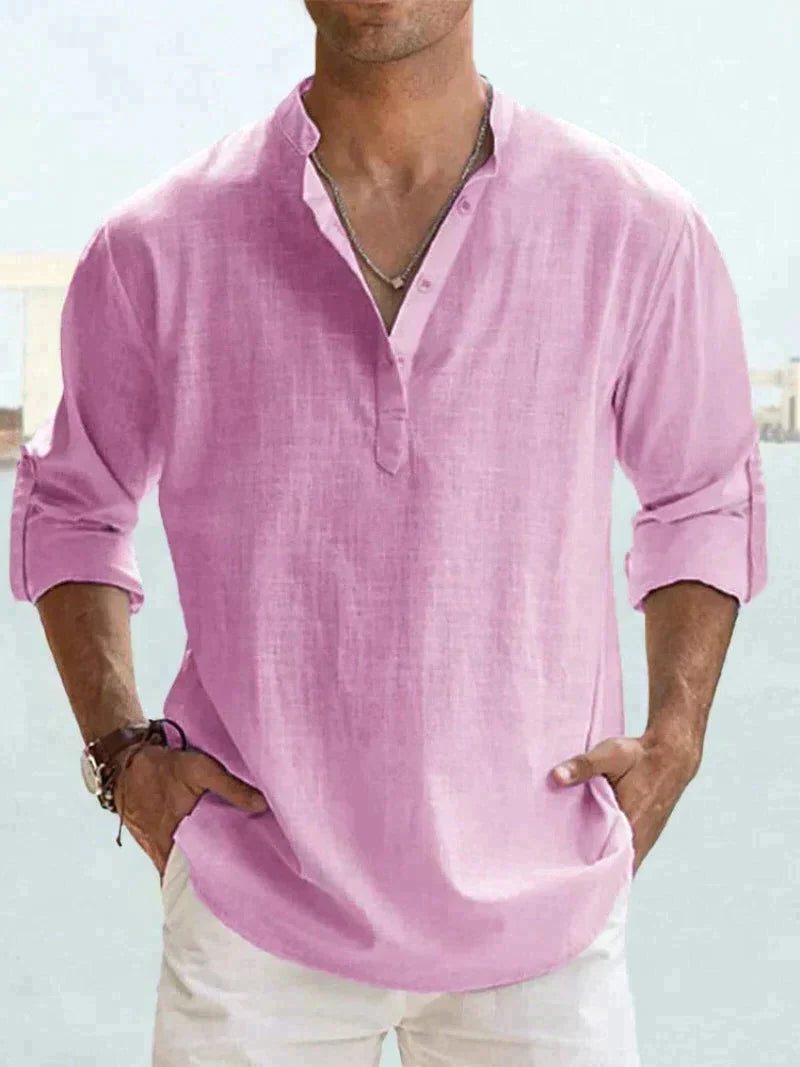 Linen Henley Long Sleeve Shirt for Men