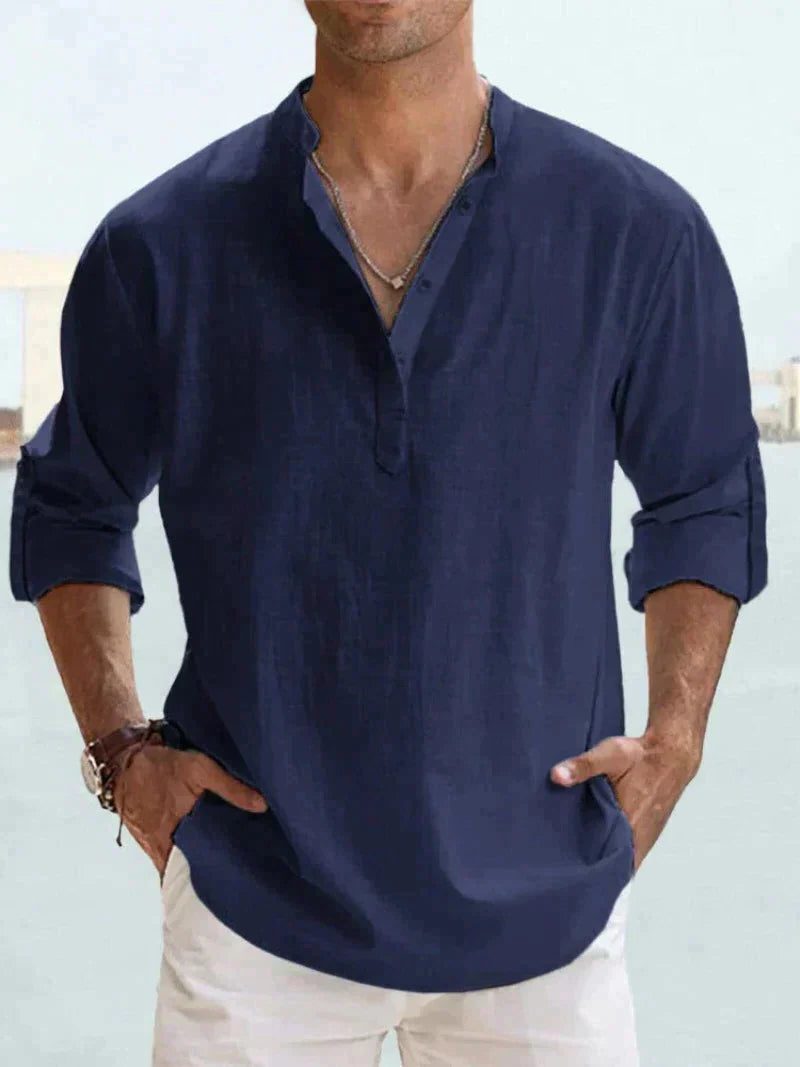 Linen Henley Long Sleeve Shirt for Men