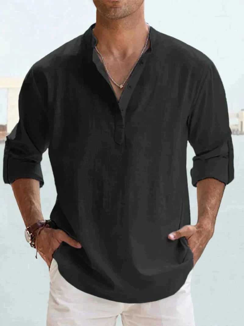 Linen Henley Long Sleeve Shirt for Men