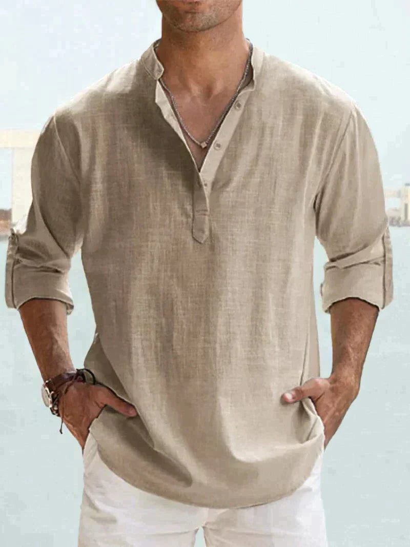 Linen Henley Long Sleeve Shirt for Men