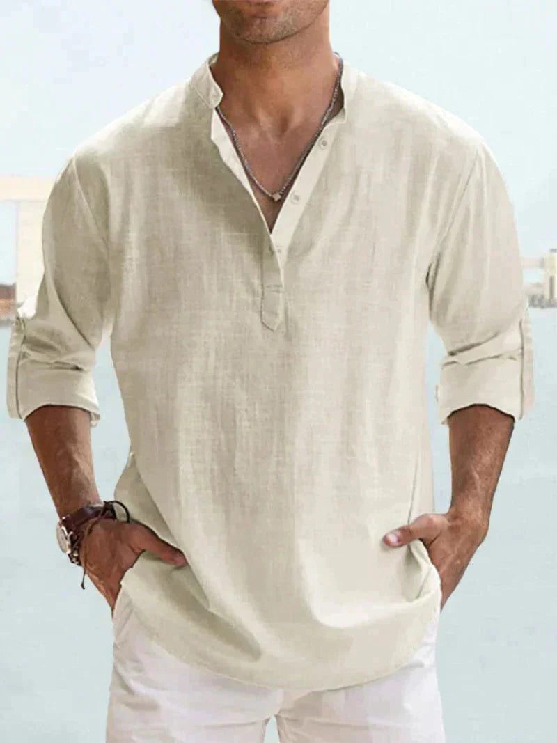 Linen Henley Long Sleeve Shirt for Men