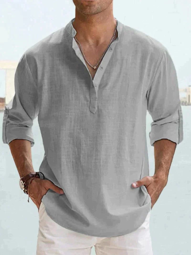 Linen Henley Long Sleeve Shirt for Men