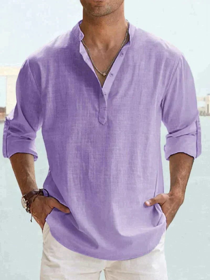 Linen Henley Long Sleeve Shirt for Men