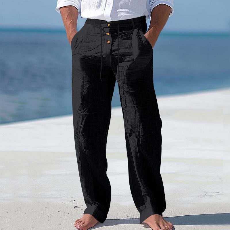 Linen High Waist Straight Leg Trousers for Men