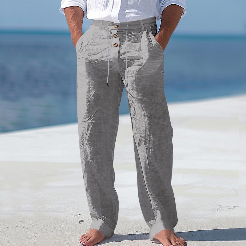Linen High Waist Straight Leg Trousers for Men