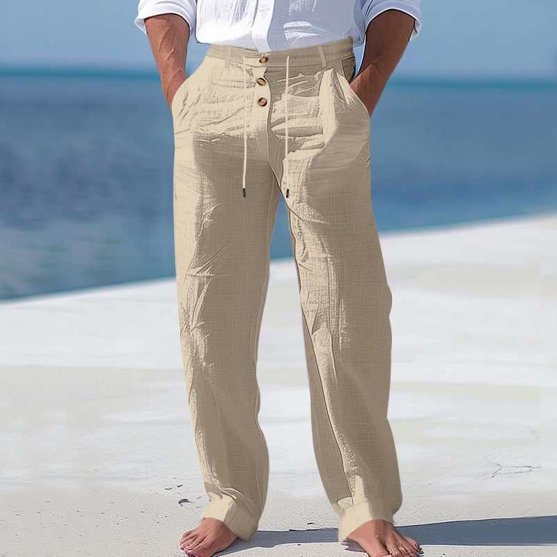 Linen High Waist Straight Leg Trousers for Men
