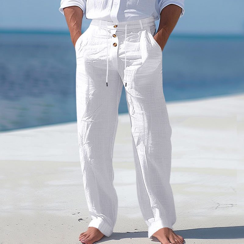 Linen High Waist Straight Leg Trousers for Men