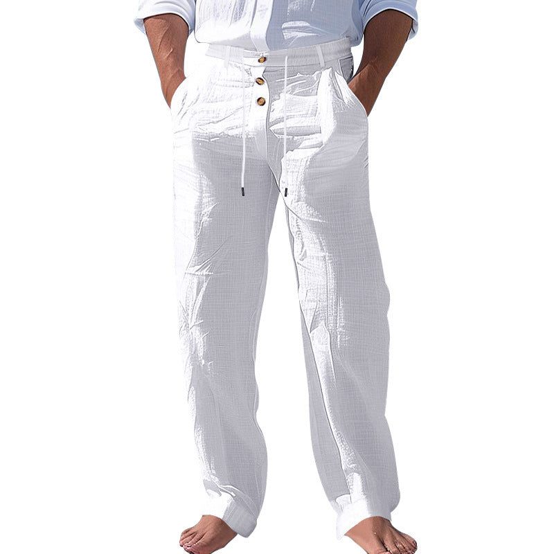 Linen High Waist Straight Leg Trousers for Men