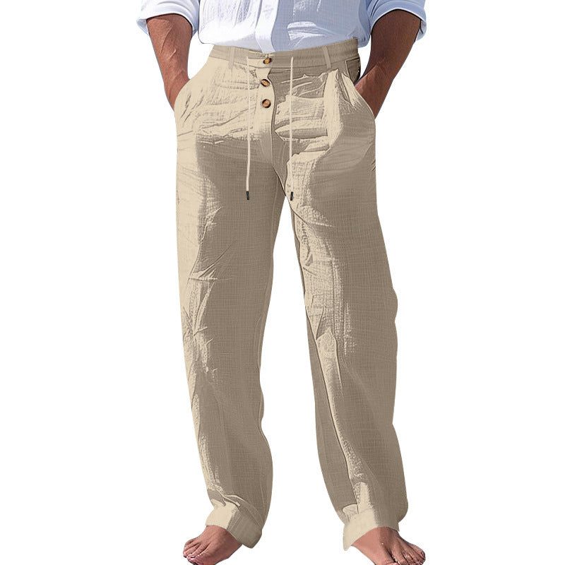 Linen High Waist Straight Leg Trousers for Men