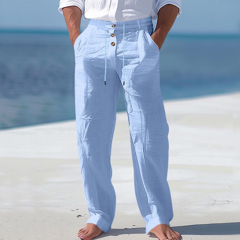 Linen High Waist Straight Leg Trousers for Men