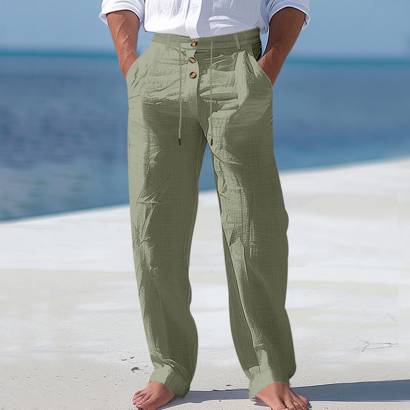 Linen High Waist Straight Leg Trousers for Men