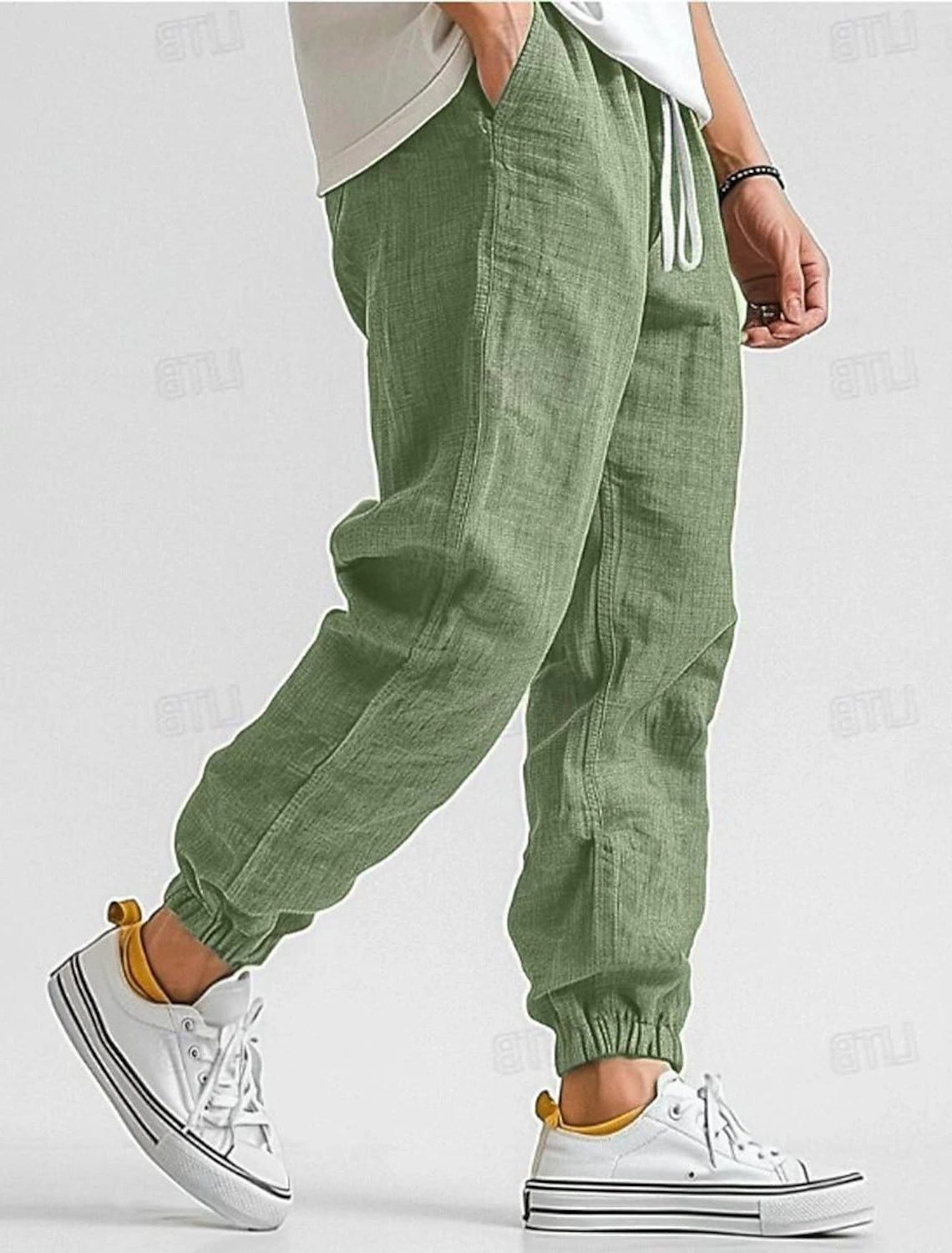 Linen Jogger Trousers with Elastic Waist for Men