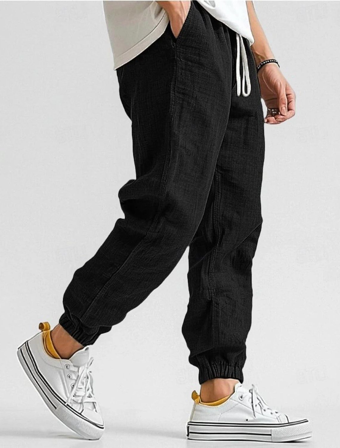 Linen Jogger Trousers with Elastic Waist for Men