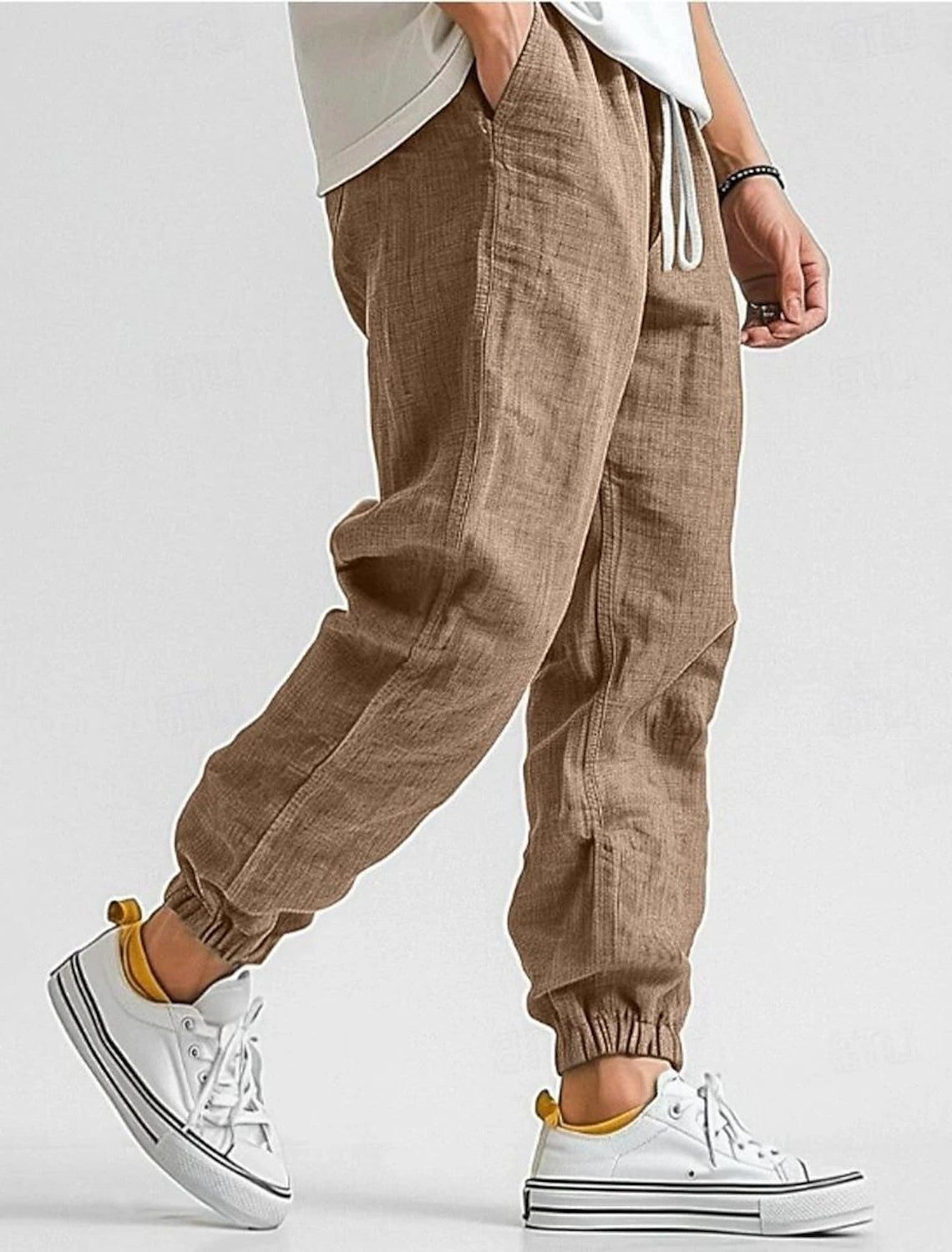 Linen Jogger Trousers with Elastic Waist for Men