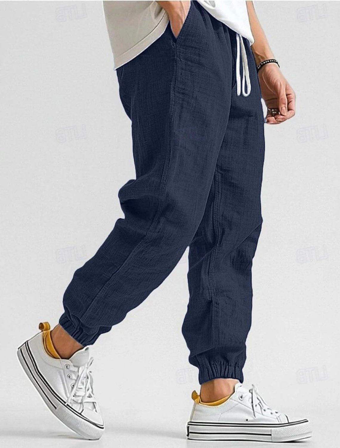 Linen Jogger Trousers with Elastic Waist for Men