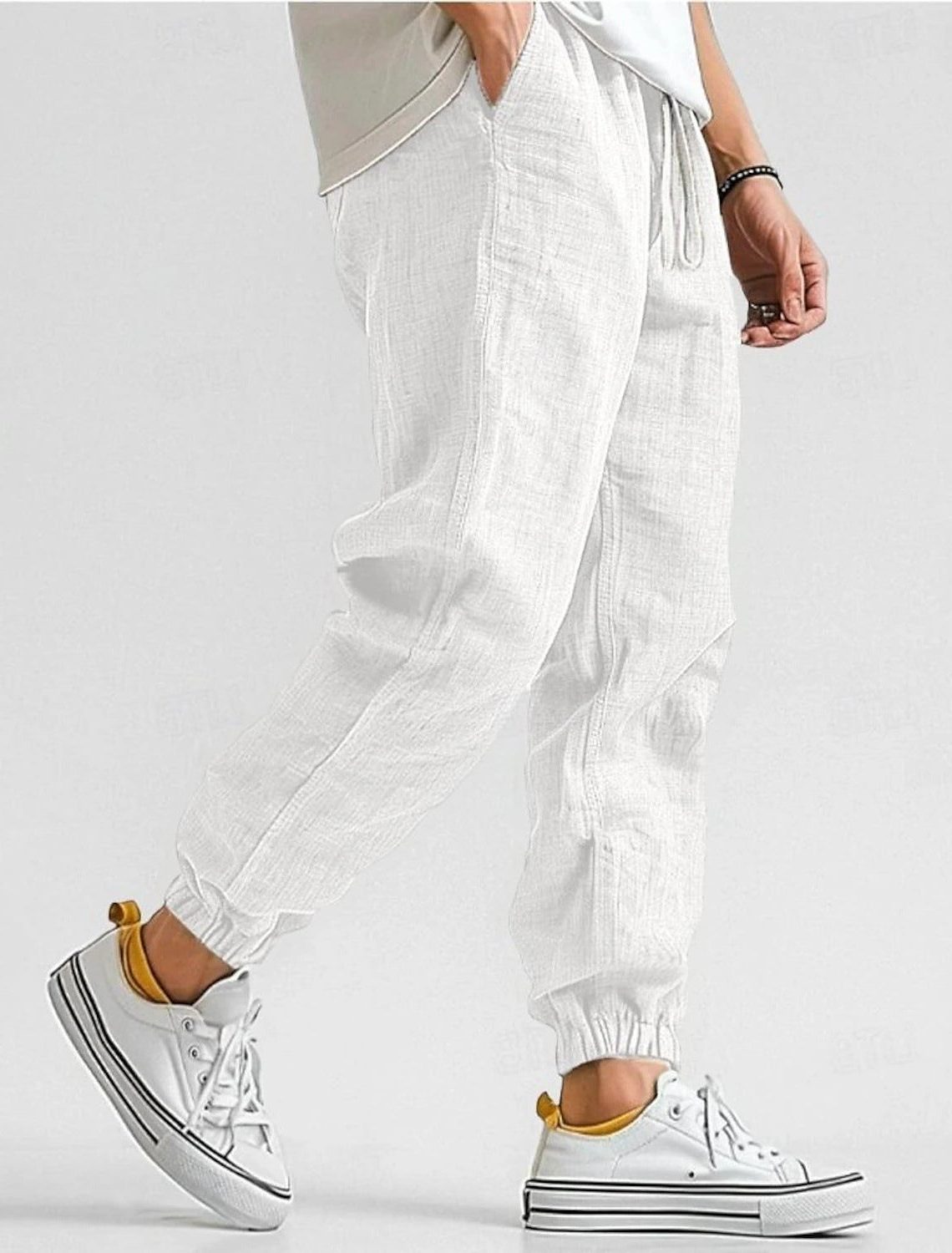 Linen Jogger Trousers with Elastic Waist for Men