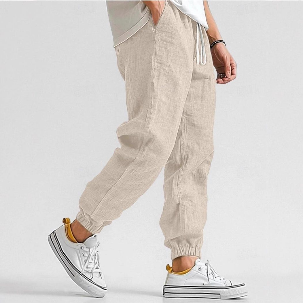 Linen Jogger Trousers with Elastic Waist for Men