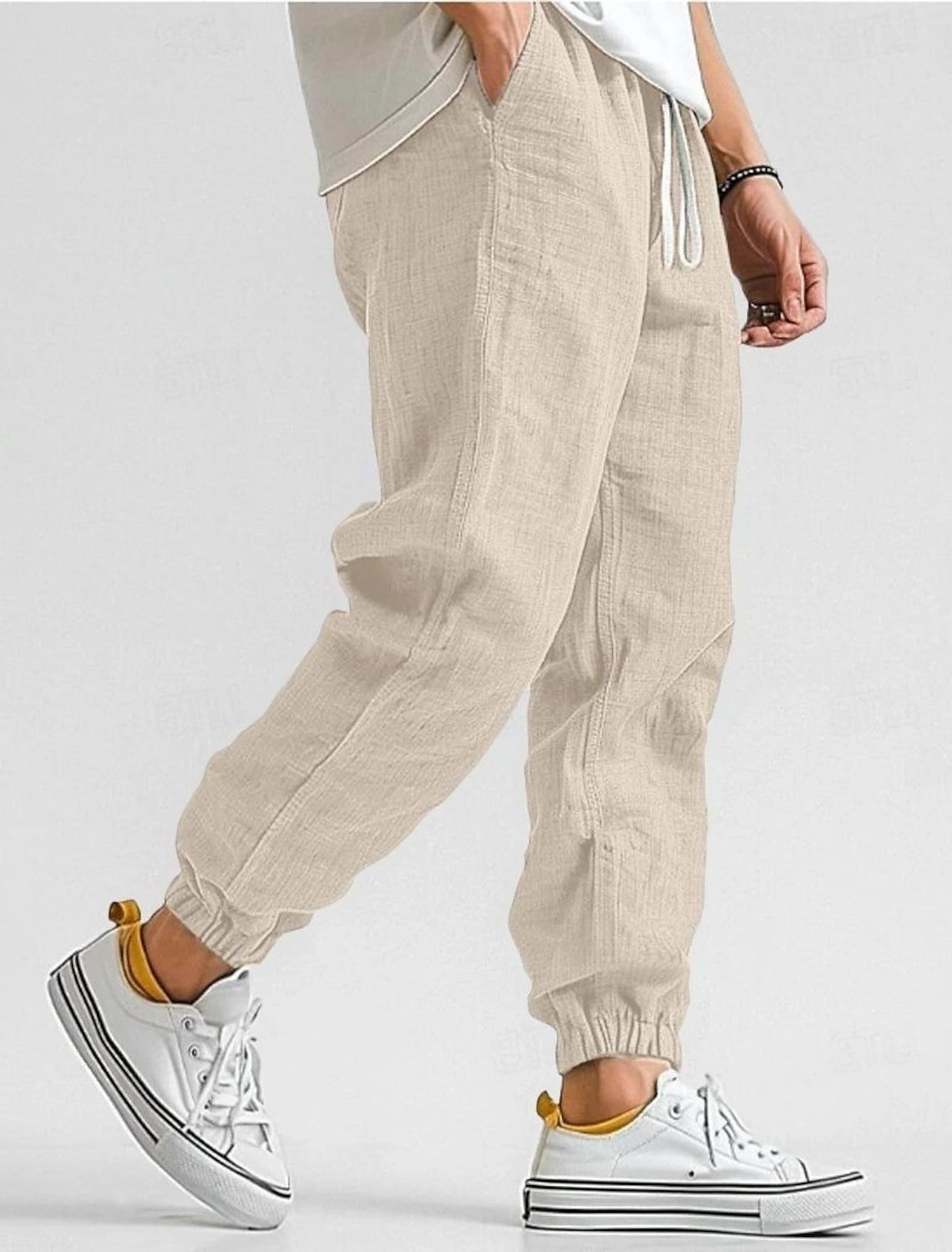 Linen Jogger Trousers with Elastic Waist for Men