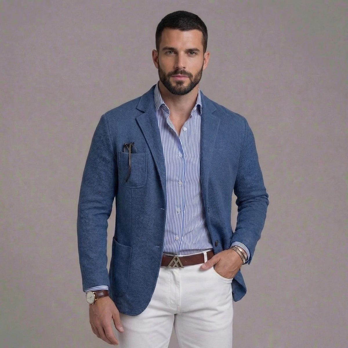 Linen Notch Lapel Blazer for Men