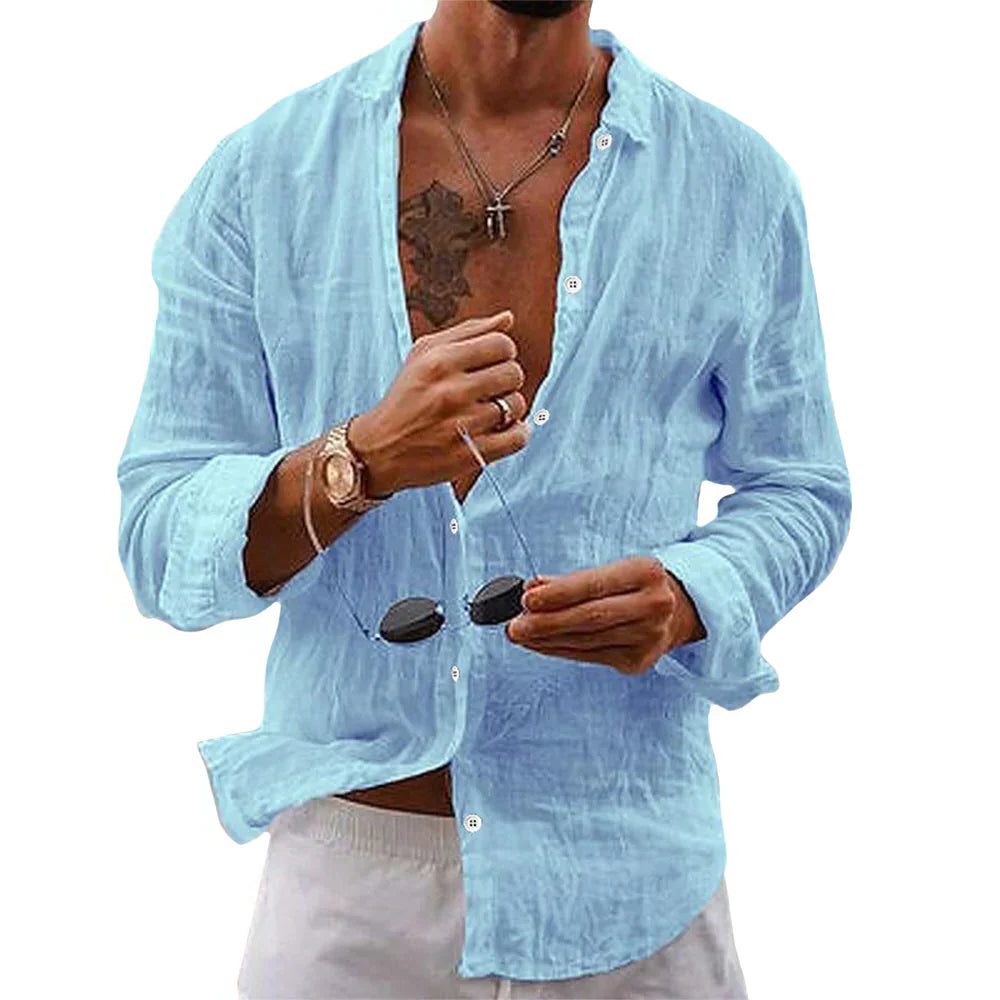 Linen Oversized Button-Down Shirt for Men