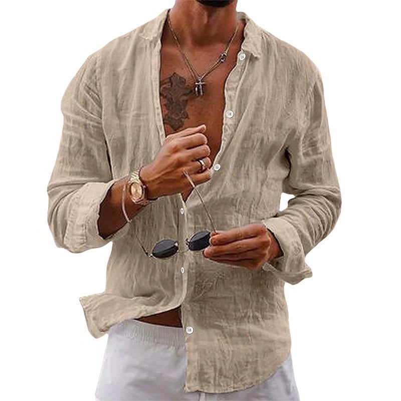 Linen Oversized Button-Down Shirt for Men