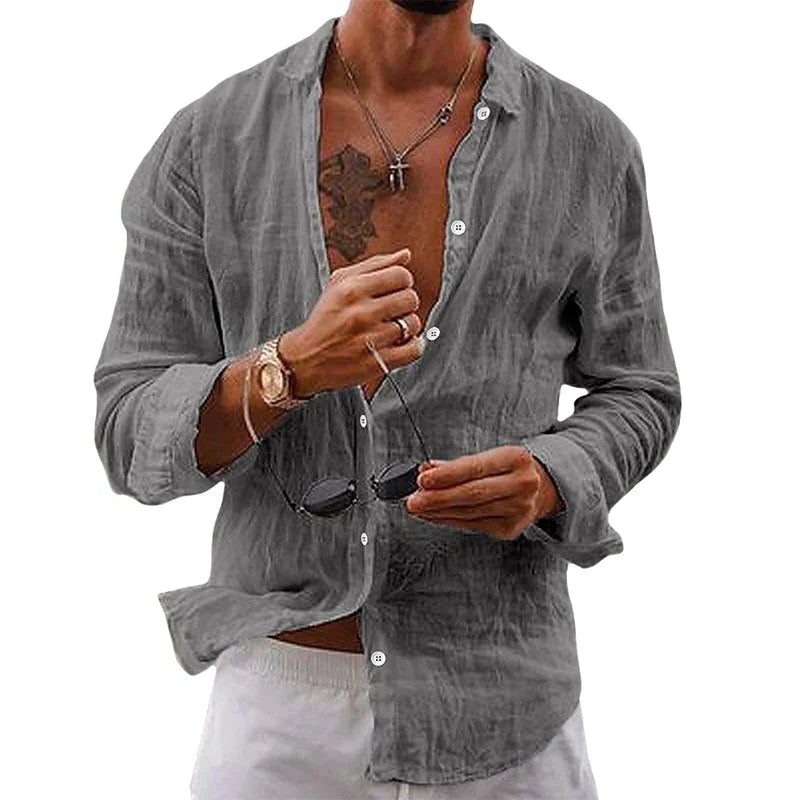 Linen Oversized Button-Down Shirt for Men