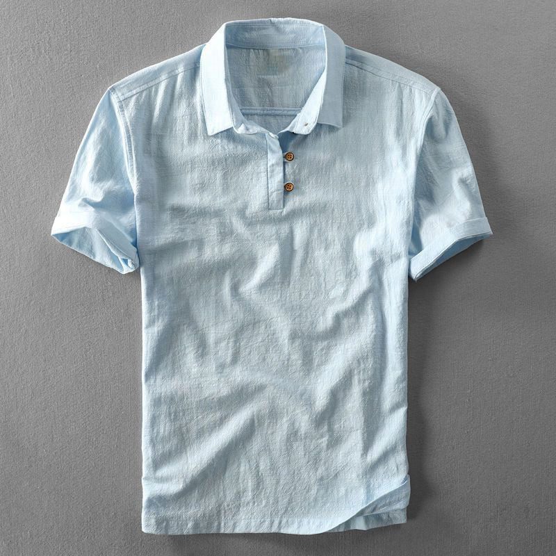 Linen Short Sleeve Polo Shirt for Men