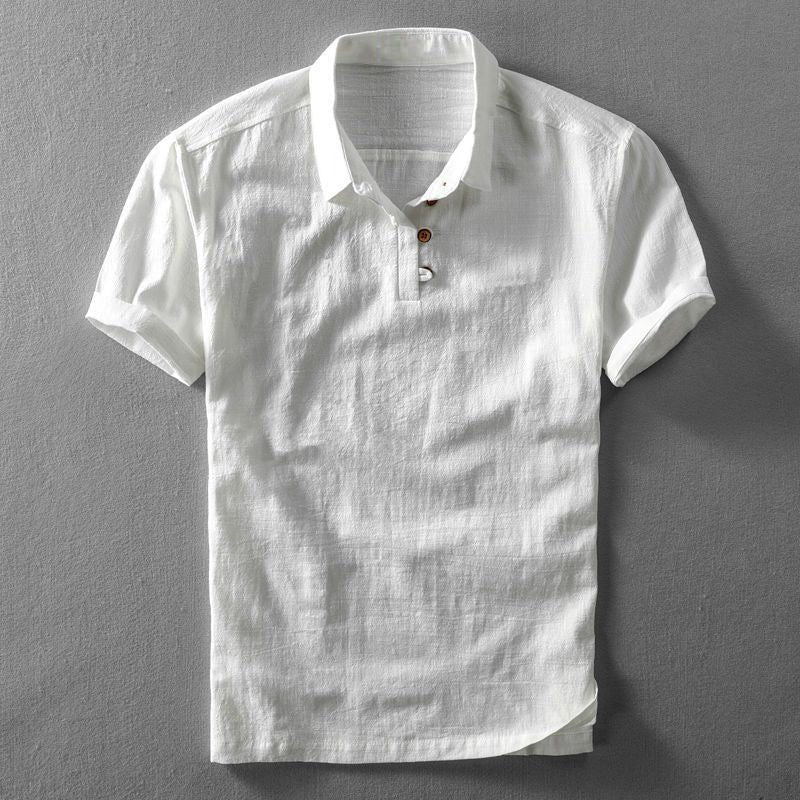 Linen Short Sleeve Polo Shirt for Men
