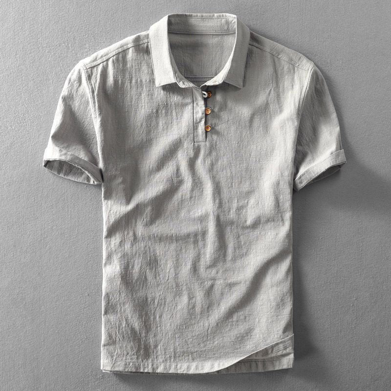 Linen Short Sleeve Polo Shirt for Men