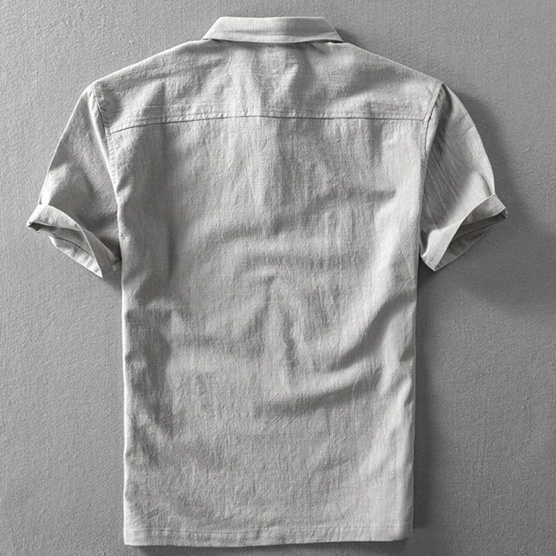Linen Short Sleeve Polo Shirt for Men