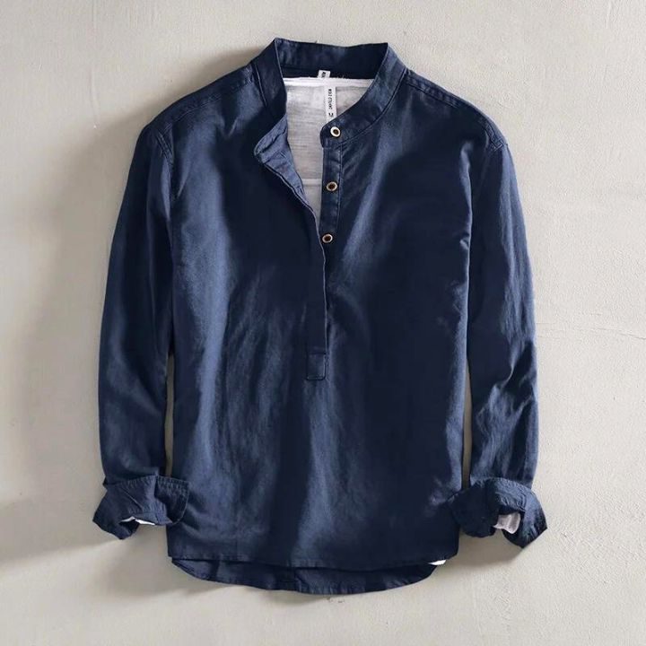 Linen Stand Collar Shirt for Men