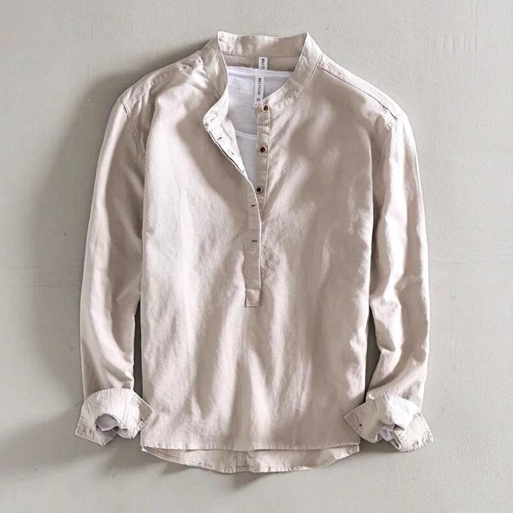 Linen Stand Collar Shirt for Men
