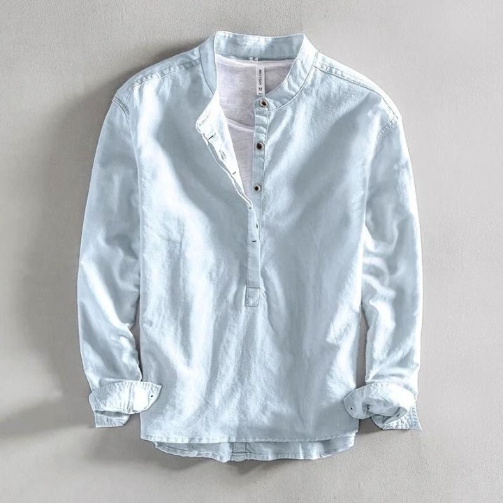 Linen Stand Collar Shirt for Men