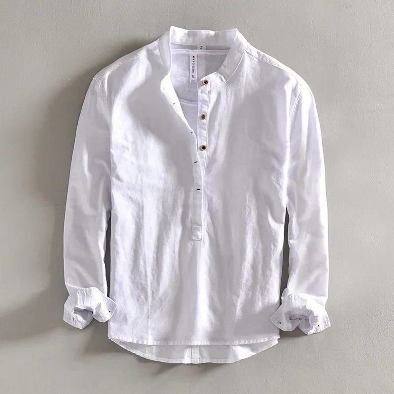 Linen Stand Collar Shirt for Men