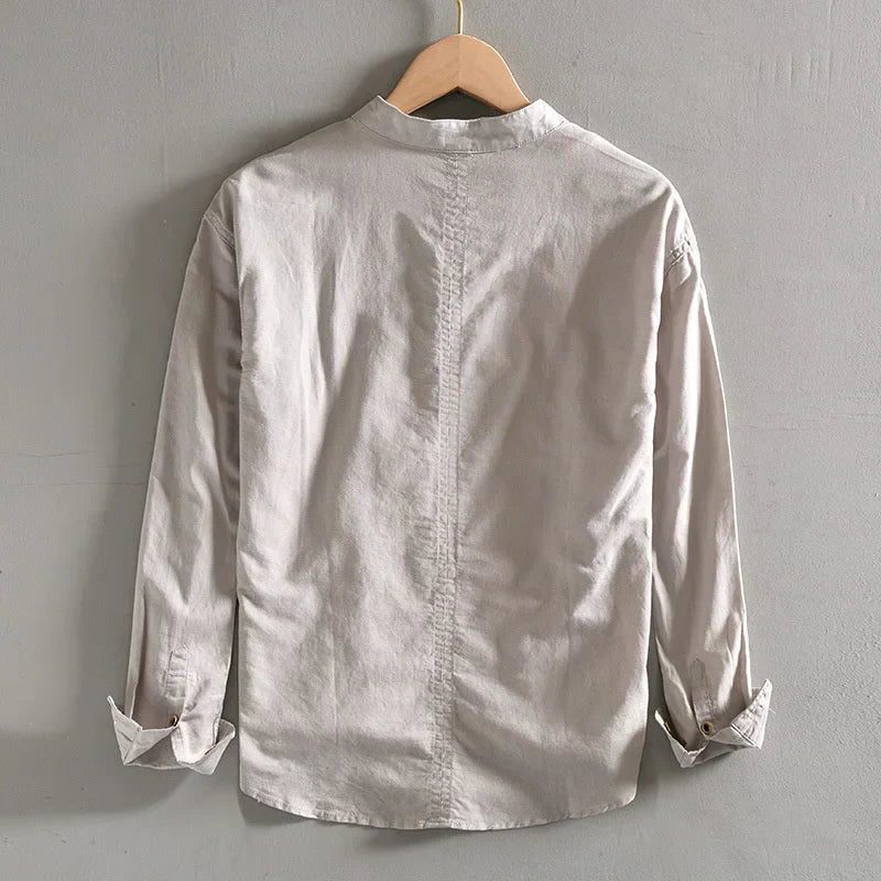 Linen Stand Collar Shirt for Men