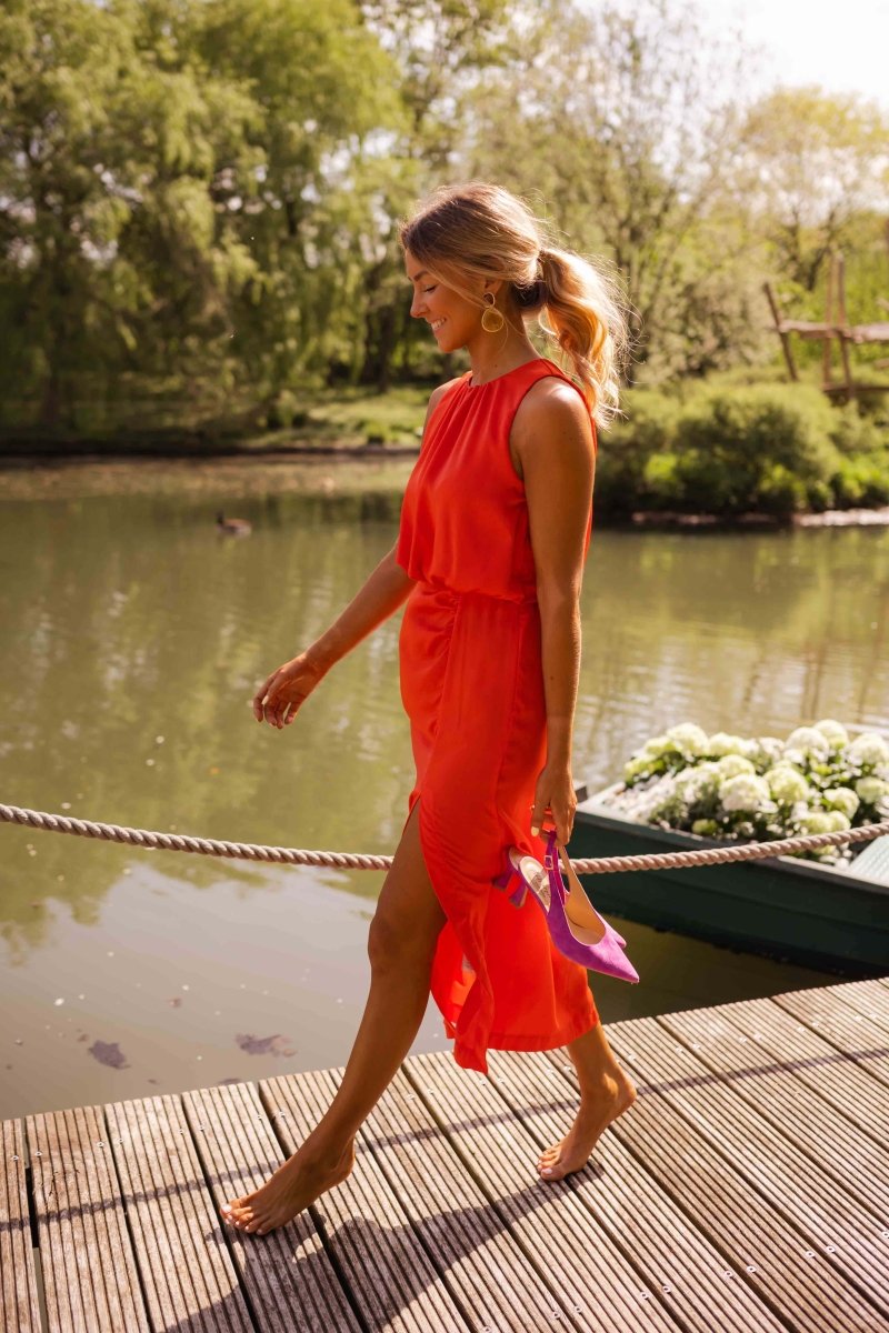 Women's Midi Dress – High Neck, Side Slit & Lightweight Summer Style