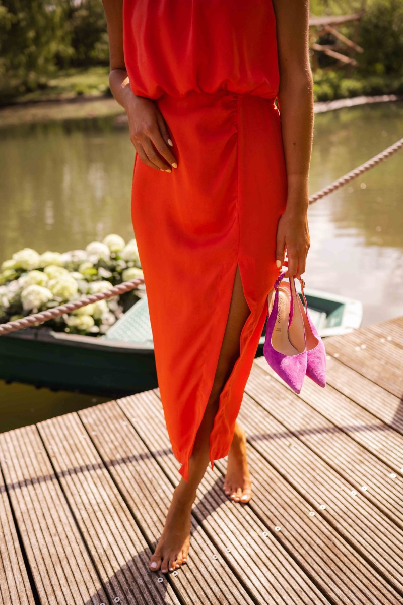 Women's Midi Dress – High Neck, Side Slit & Lightweight Summer Style