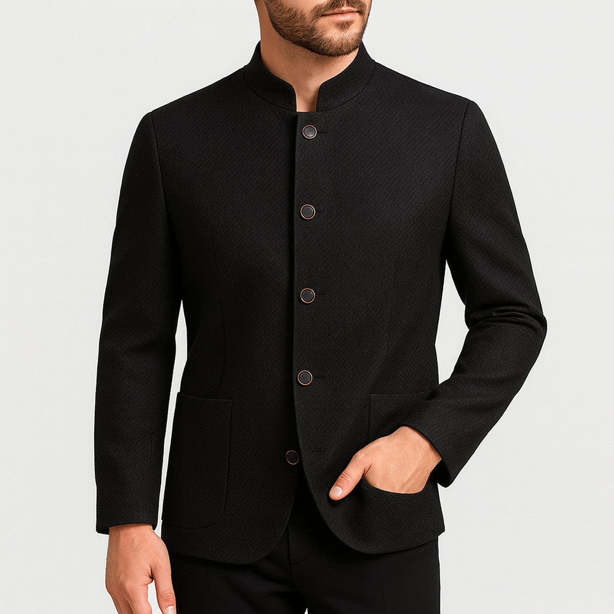 Men's Wool Blend Mandarin Collar Coat