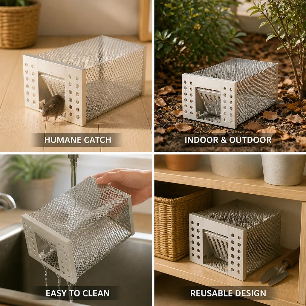 Live Rodent Trap | Stainless Steel & Animal-Friendly | 26 x 13 x 13 cm